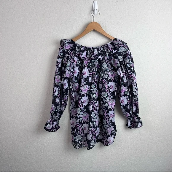 NWT Mille Resort May Top in Tropical Night XS Purple Floral Women’s Blouse - Picture 10 of 13
